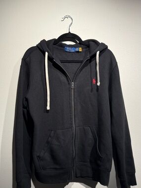 Polo by Ralph Lauren Black Zip-Up Hoodie with Red Pony